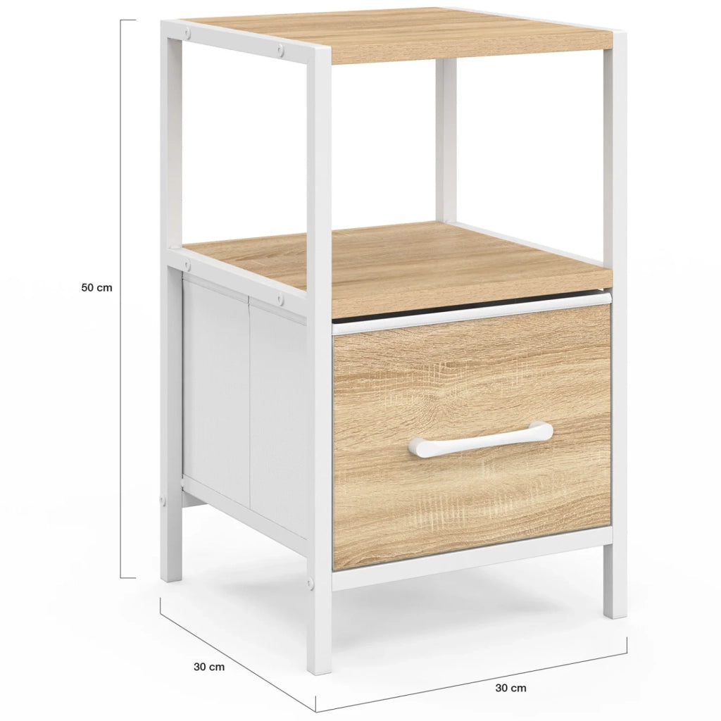 IDMarket - Set di 2 comodini UTAH, 1 cassetto e 1 nicchia, legno e bianco