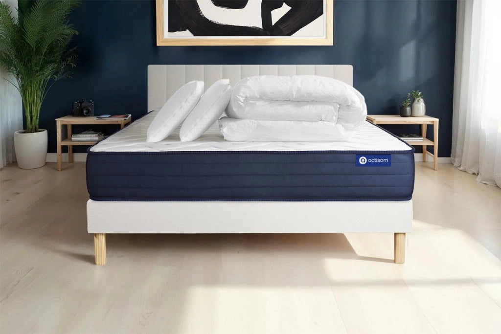 Pacchetto letto completo - Materasso 180x200cm + Box spring con doghe (kit) + 2 cuscini + Piumino - Actilatex Life