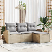 Set Divani Giardino  4 Pezzi con Cuscini Beige Rattan Polipropileno