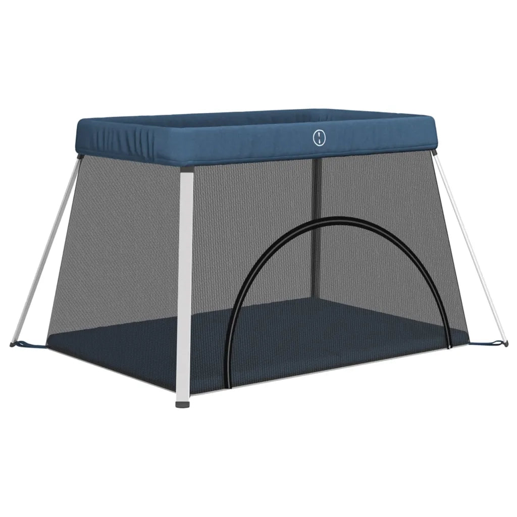 Box per Bambini con Materasso Blu Marino Tessuto di Lino CFW8141826