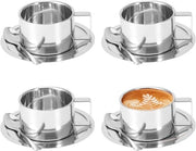 Set di tazze da caffè in acciaio inossidabile, 4 pezzi, tazze isolate da 200 ml/7 oz con cucchiai e ciotole, adatte per caffè, latte, tè e latte.