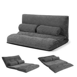 Divano da terra regolabile in 6 posizioni con 2 cuscini, Divano letto durevole e stabile con fodera in camoscio Grigio-Divani letto