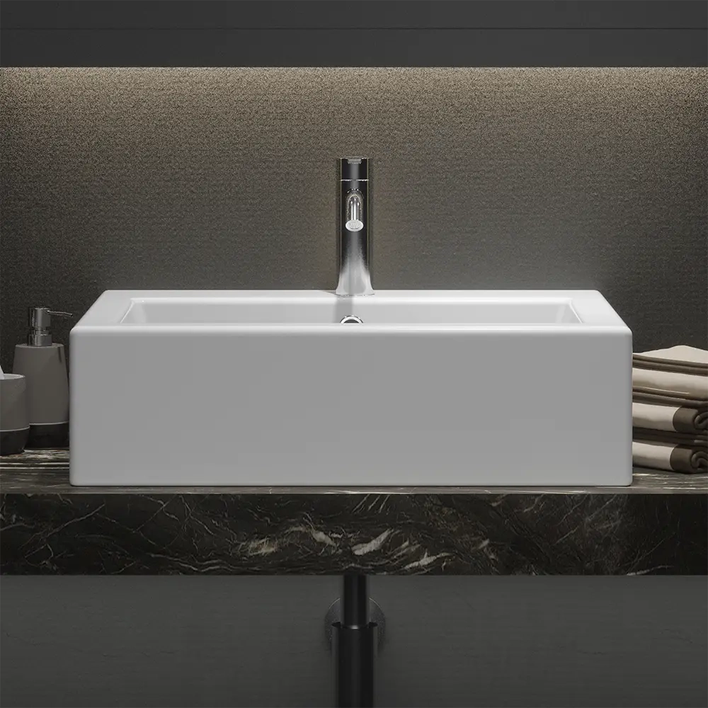 Lavabo da appoggio rettangolare con troppopieno 56x45x15 cm Bianco