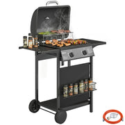 Barbecue a Gas con 2 Bruciatori e Tavolini Laterali ¨C zephmum ¨C Nero