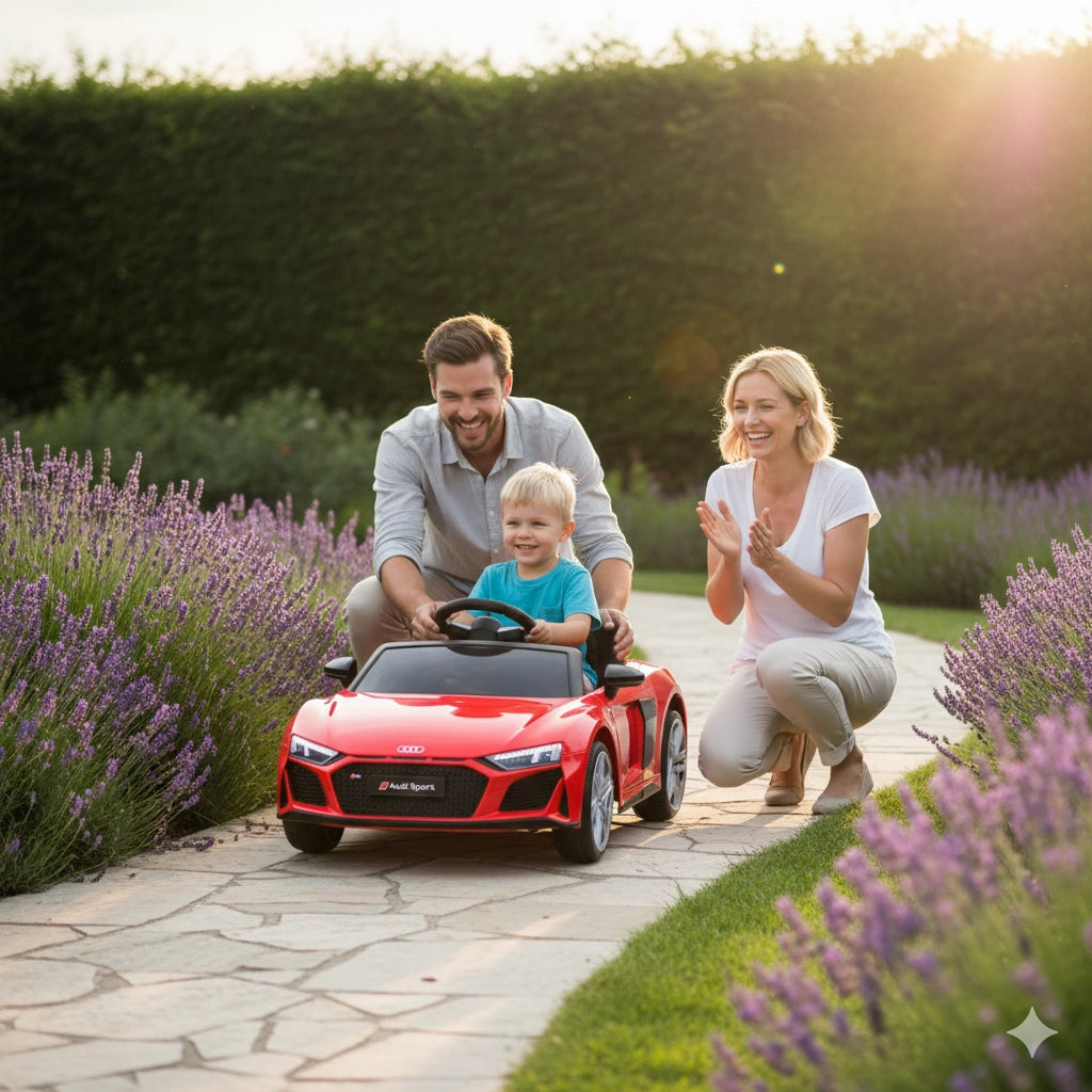 Macchina Elettrica per Bambini 12V Licenza Ufficiale Audi R8 New Spyder con Telecomando e Sedile in pelle Rosso