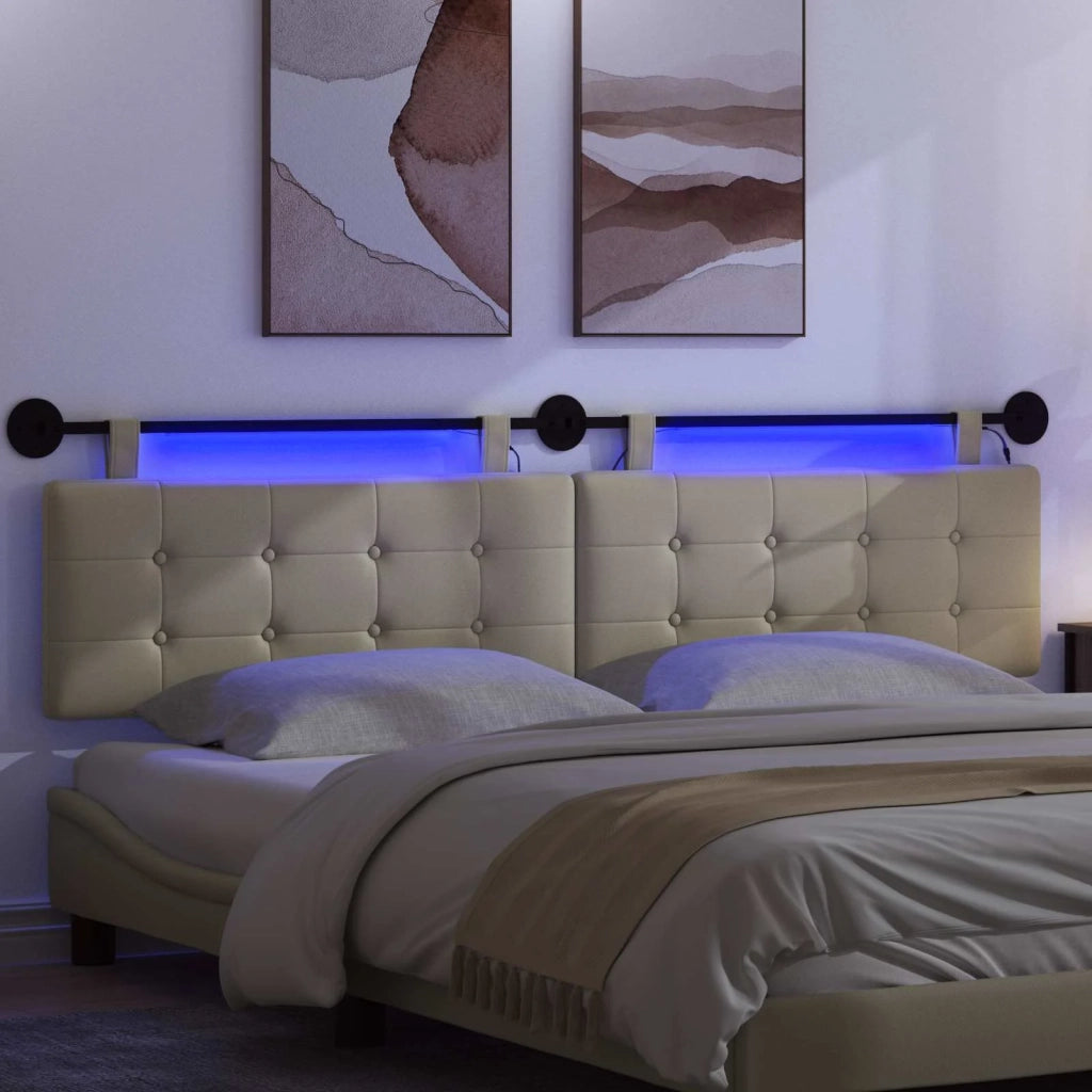 Testiera sospesa Con luce LED Crema Similpelle