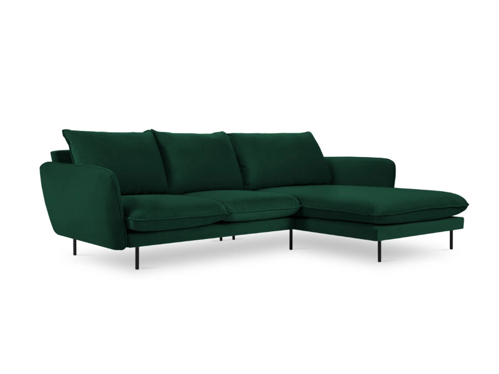 Cosmopolitan Design - Divano angolare destro "Vienna" 5 posti in velluto verde bottiglia 