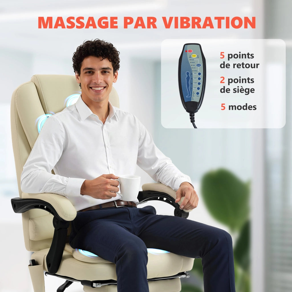 Poltrona massaggiante da ufficio ¨C zephmum ¨C regolabile in altezza, schienale reclinabile, telecomando, beige