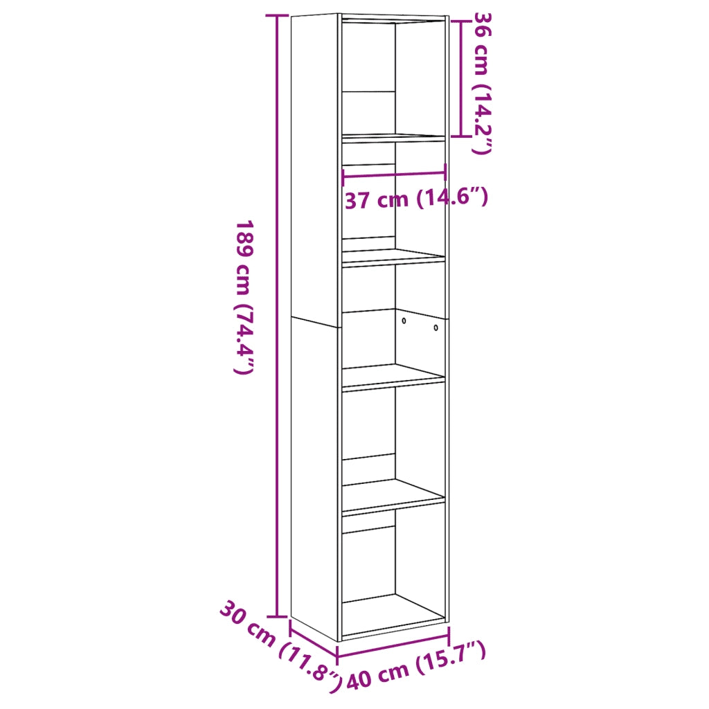 Libreria Grigio Cemento 40x30x189 cm in Legno Multistrato 857888
