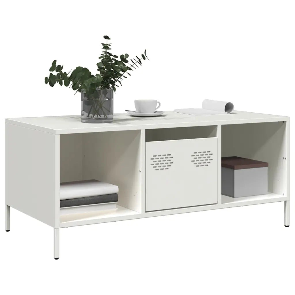 Tavolino da salotto | Tavolino da caff¨¨ | Tavolino da Soggiorno Bianco 101,5x50x43,5 cm in Acciaio Laminato a Freddo