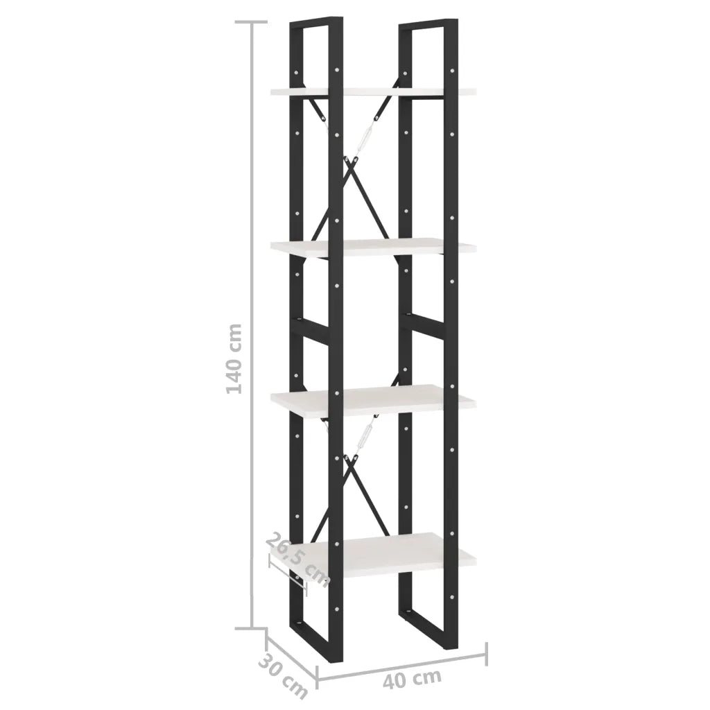 Libreria a 4 Ripiani-Scaffale per Libri-Mobile di Stoccaggio Bianca 40x30x140 cm in Massello di Pino