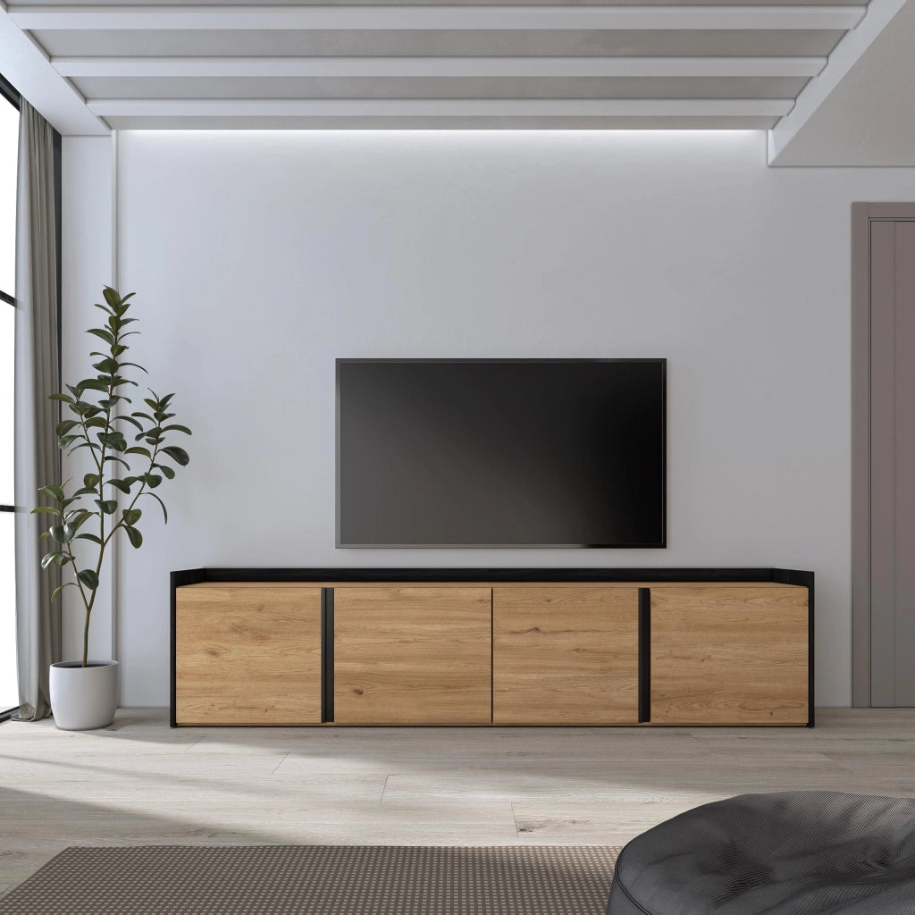Mobile TV Soggiorno, 207x50x35 cm, Per TV fino a 80", Mobile Soggiorno, Rovere e nero