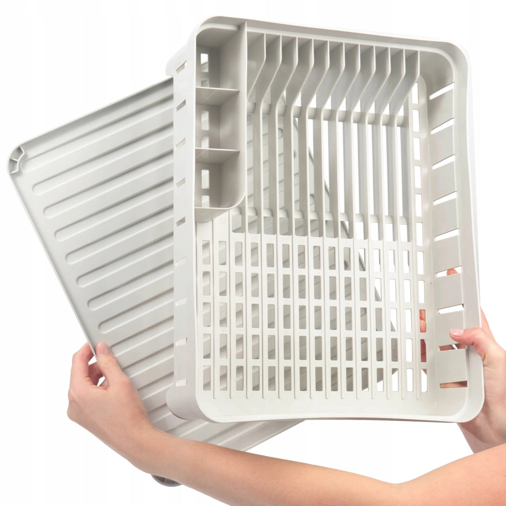 Scolapiatti KADAX con supporto per posate, vassoio in plastica bianca da 39 cm