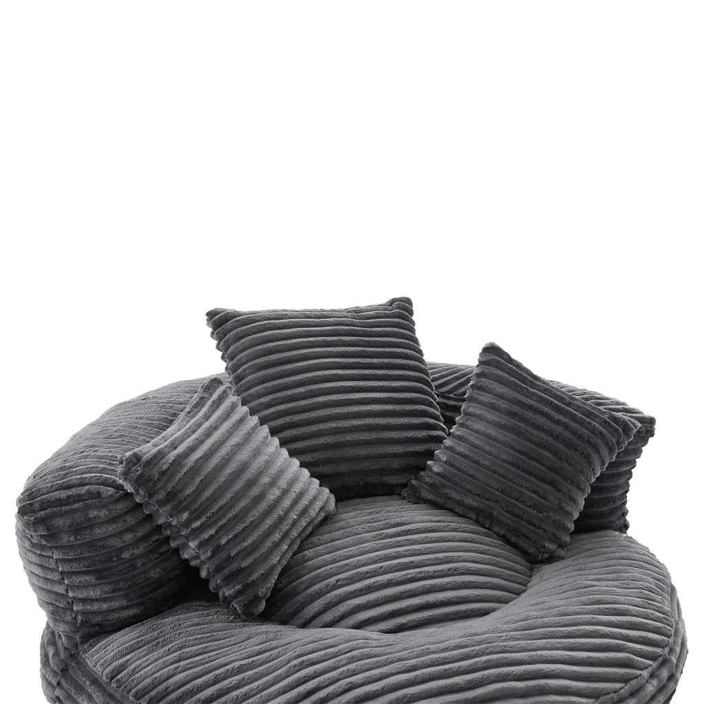Poltrona Pouf con Schienale Alto, Braccioli e 3 Cuscini, Poltrona Relax in Velluto a Coste Grigio Scuro