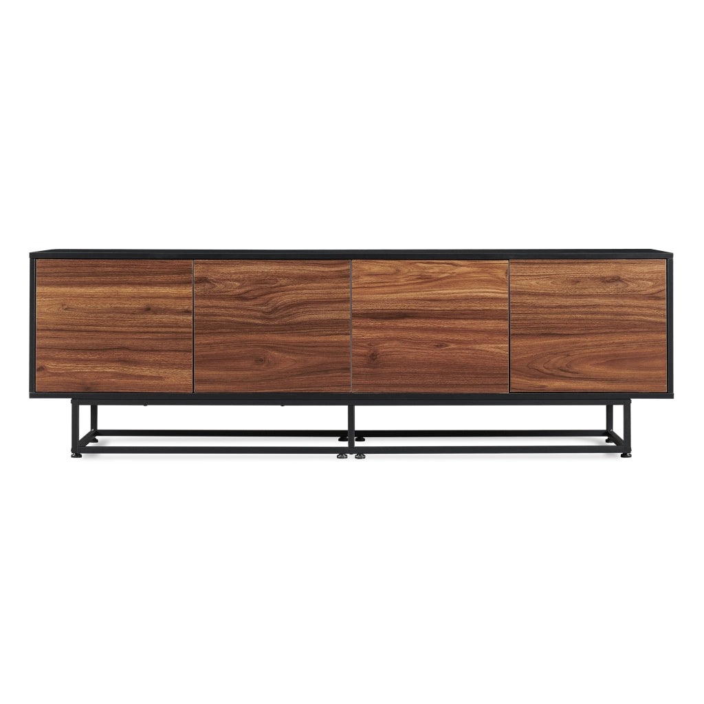 Armadietto Boxholm Credenza Bassa con 4 Ante Push-Open 180x30x56 cm Nero / Effetto Noce [en.casa]