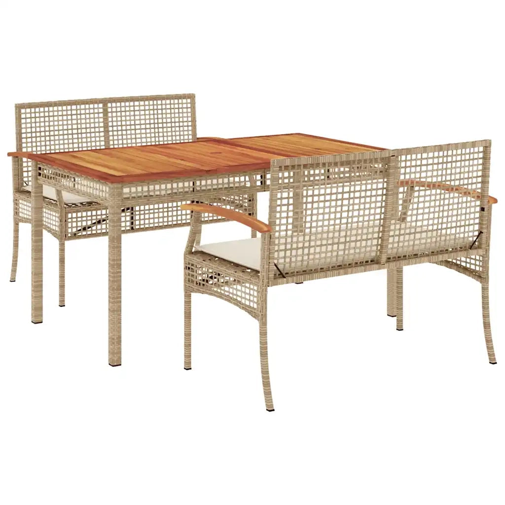 Set da Pranzo da Giardino 3 pz con Cuscini Beige in Polyrattan