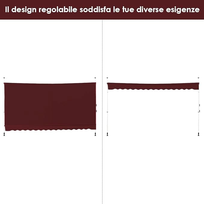 Tenda da Sole per Esterno, Tenda da Sole a Morsetto per Balcone con Struttura Telescopica e Tessuto Resistene ai Raggi Solari, Regolabile in Altezza e in Angolazione (350 cm,Rosso)