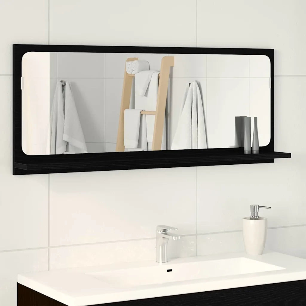 Mensola Specchio con lo scaffale Rovere Nero 90 x 10,5 x 37 cm CFW7463272