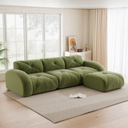 Divano modulare a L in chenille senza telaio con schiuma 32D e base antiscivolo, per soggiorno, verde