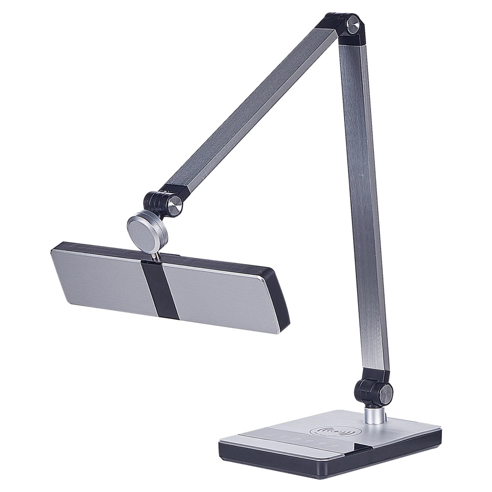 Lampada da tavolo color argento LED intensità variabile braccio regolabile ufficio cameretta stile moderno