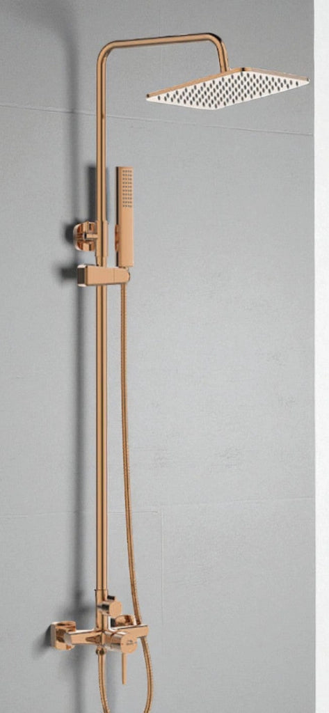Colonna doccia con miscelatore | Set doccia minimalista, soffione a pioggia, sistema anticalcare, oro rosa