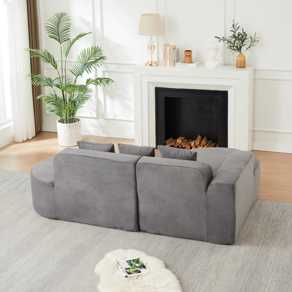 Divano angolare L 3 posti ¨C Minimal ¨C tessuto cord grigio chiaro 220cm con cuscini braccioli imbottito
