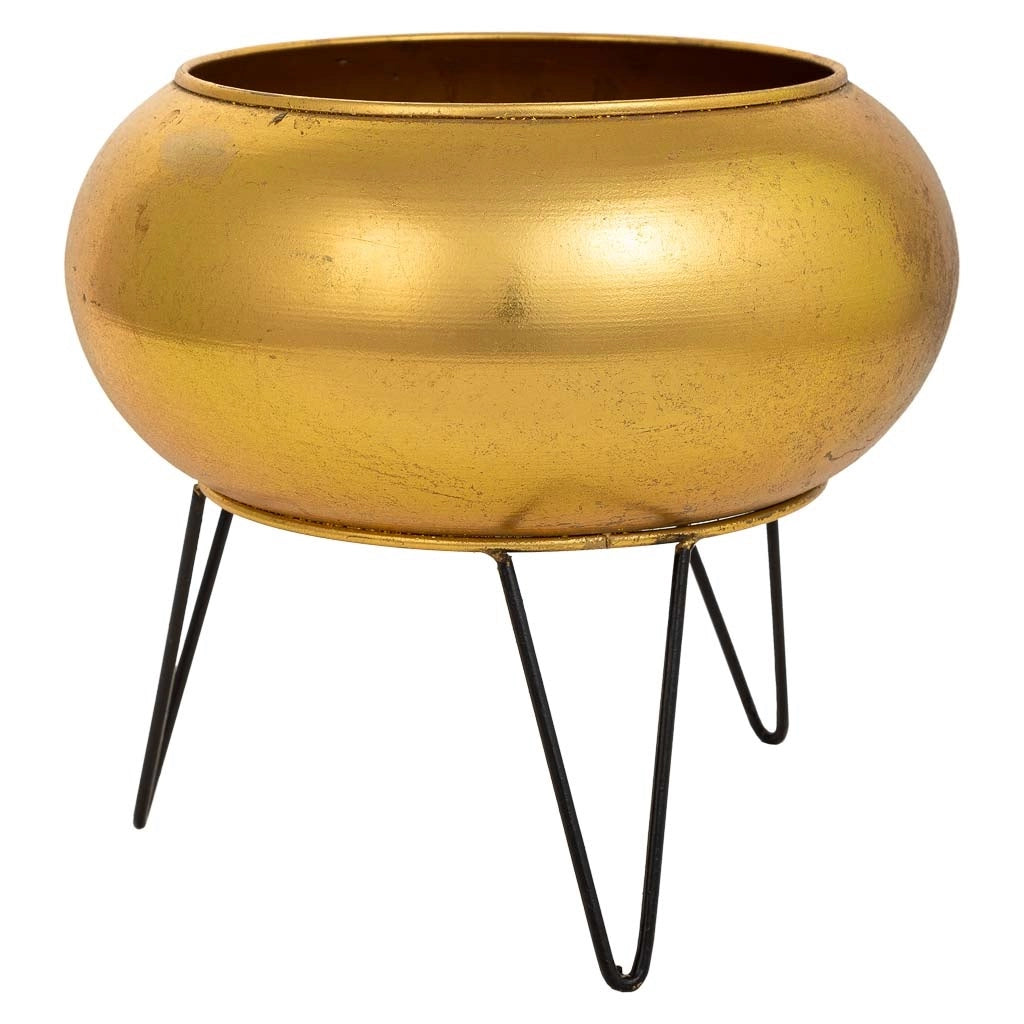 Fioriera con supporto in metallo dorato 29x29x26,5h