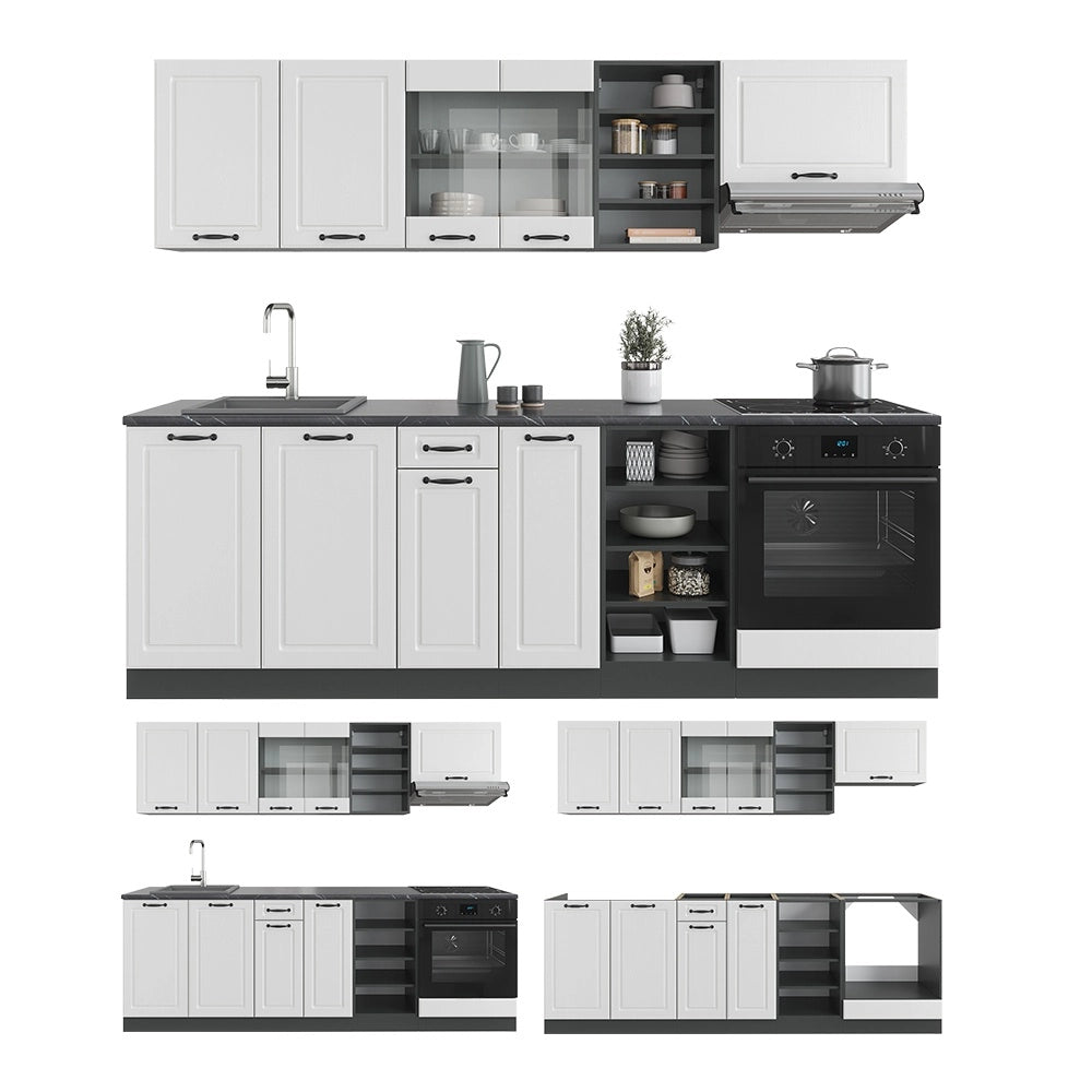 Cucina componibile R-Line Bianco rustico/Antracite 240 cm senza piano di lavoro Vicco
