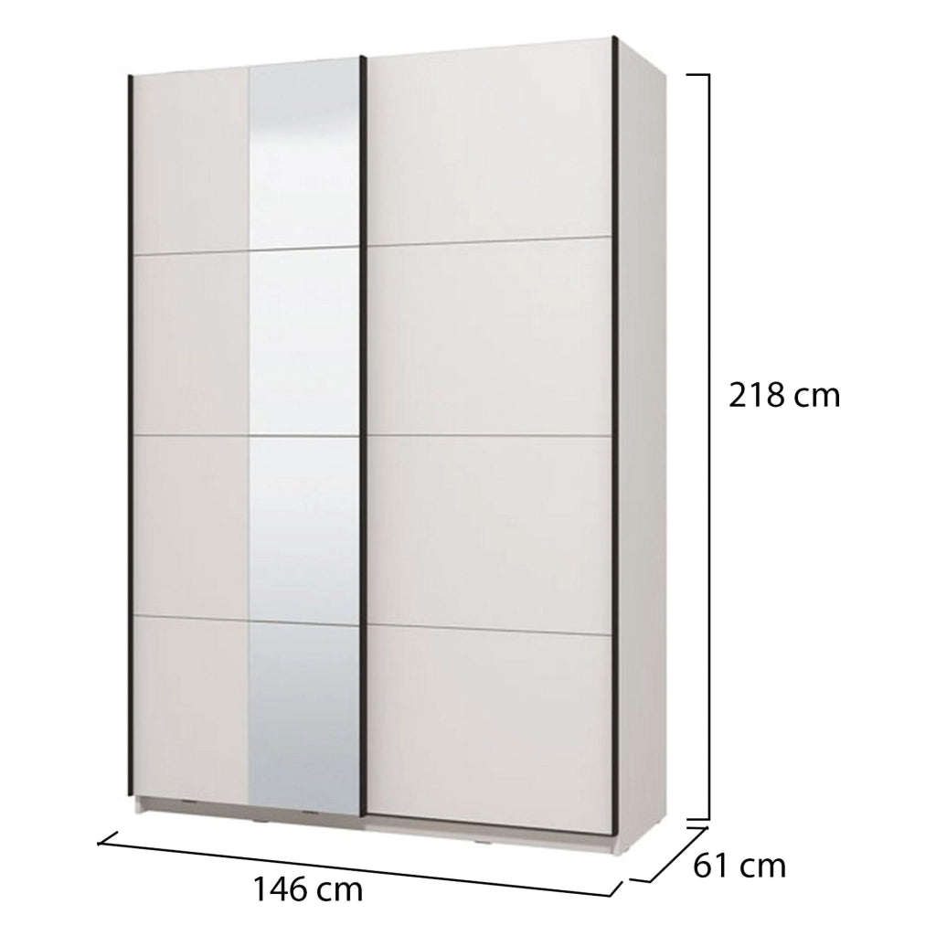 Armadio Camera da Letto Pasturo, Guardaroba Grande Appendiabiti, 145.5x217.5h cm Bianco Opaco
