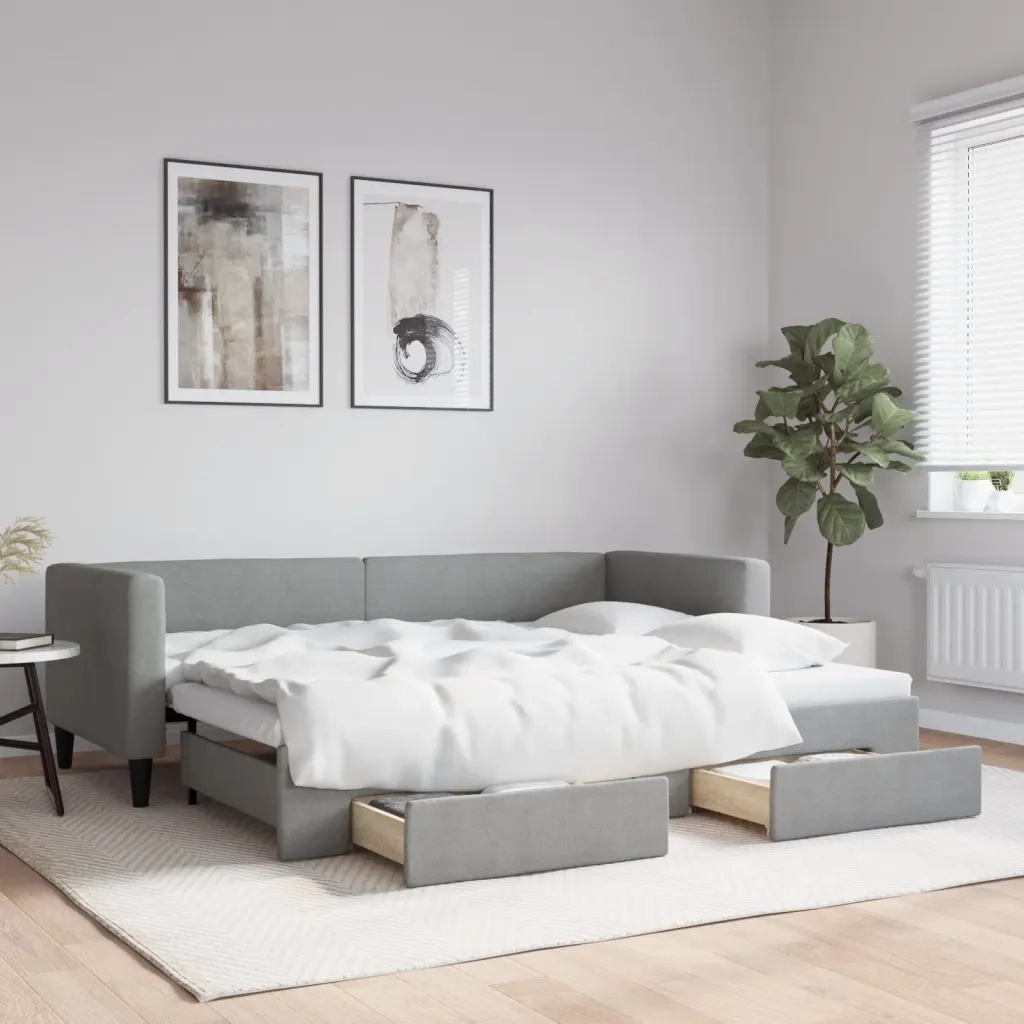 Divano letto | Sof¨¤ letto | Letto singolo Estraibile Cassetti Grigio Chiaro 80x200cm Tessuto