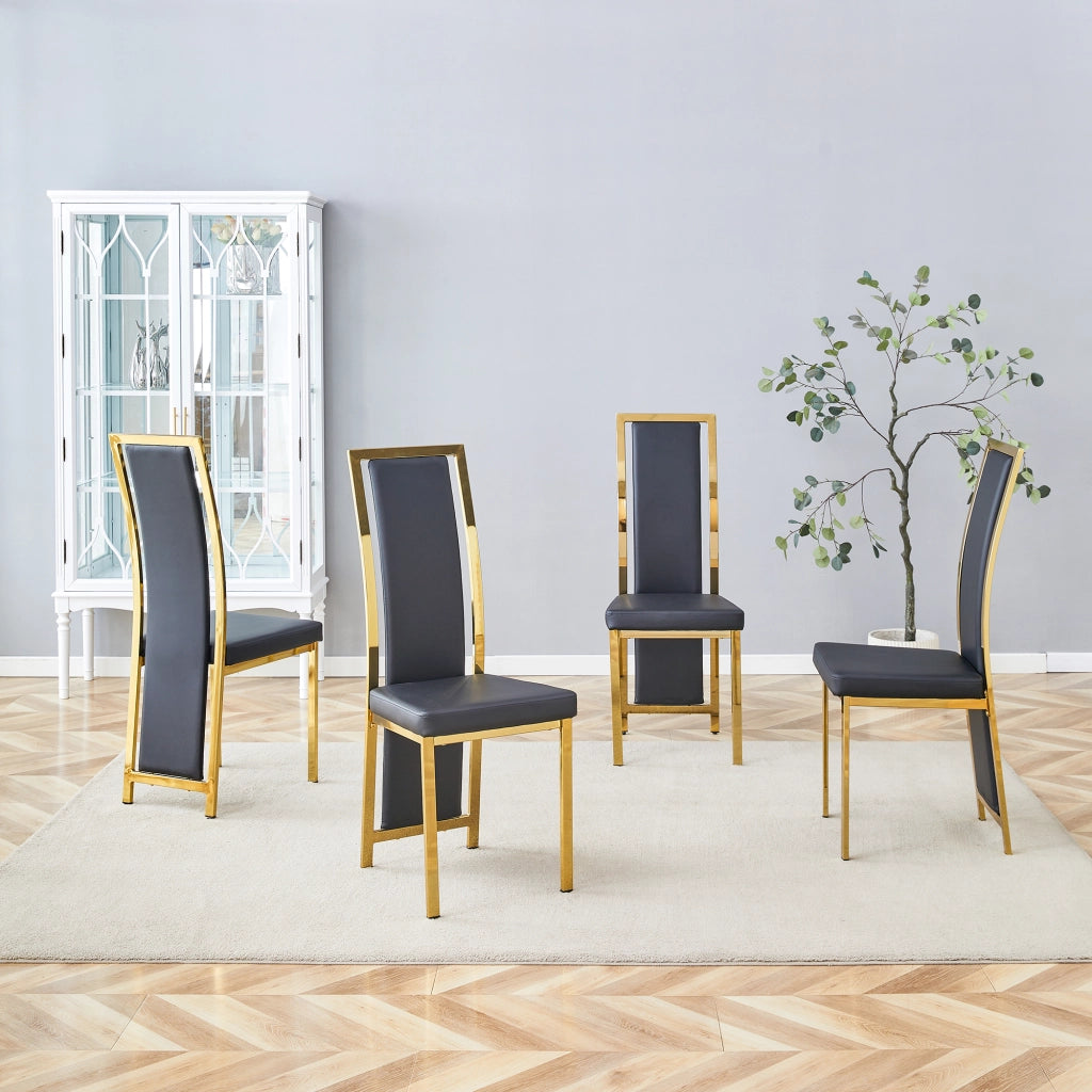 SEDIA da pranzo Set da 4 pezzi 109 cm Nero/Oro in PU e metallo