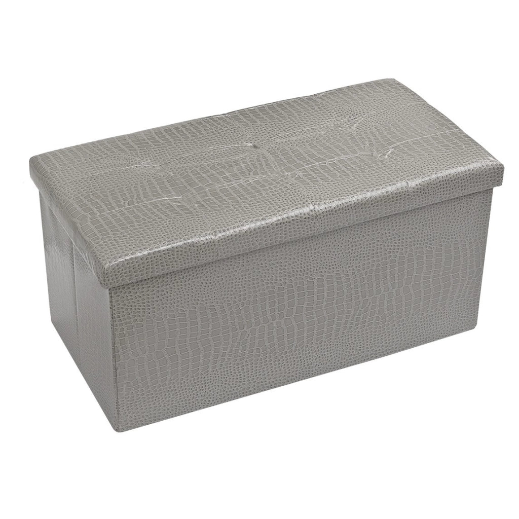 Cassapanca Contenitore Pouf Panca Poggiapiedi Similpelle Pelle Finta Coccodrillo 76x38x38 cm Grigia