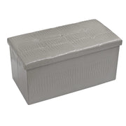 Cassapanca Contenitore Pouf Panca Poggiapiedi Similpelle Pelle Finta Coccodrillo 76x38x38 cm Grigia