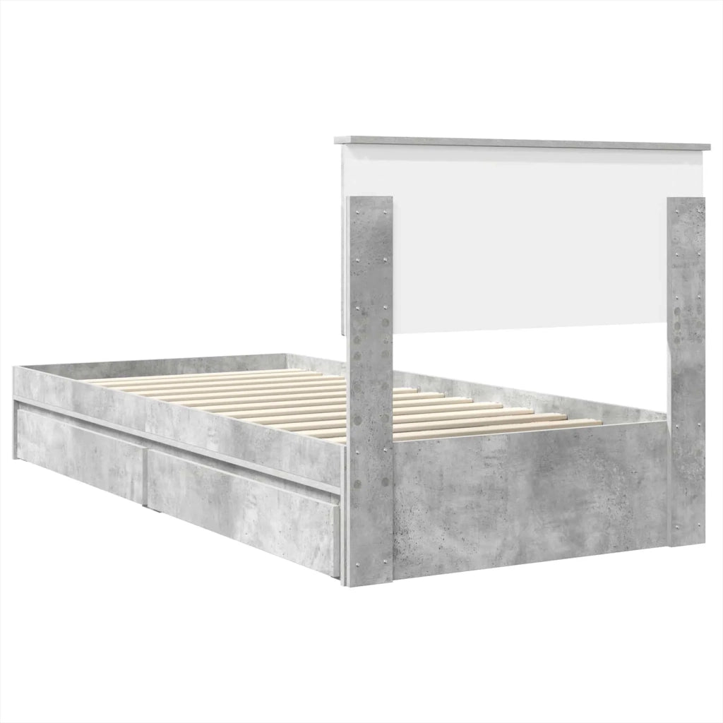 Letto con Contenitore con testiera Grigio cemento 70 x 190 cm