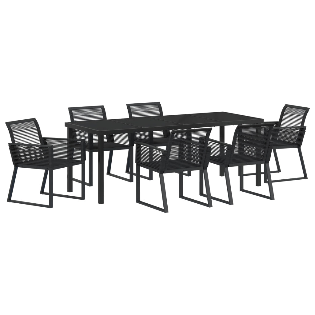 Set da Pranzo da Giardino 7 Pezzi Nero Rattan Polimerico