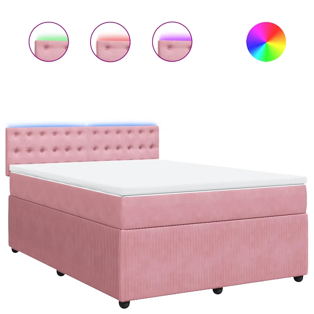 Giroletto a Molle con Materasso Rosa 140x200 cm in Velluto 3290075