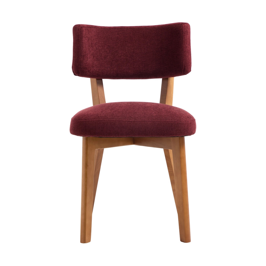 Chaise da pranzo in legno massiccio con seduta imbottita e schienale ergonomico bordeaux 54,5 × 47 × 77 cm