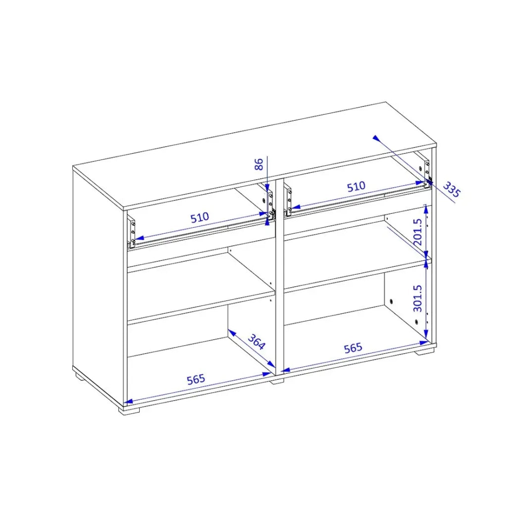 Buffet HAVANA – 120 cm – 2 ante a battente e 2 cassetti – Rovere e bianco – Design moderno