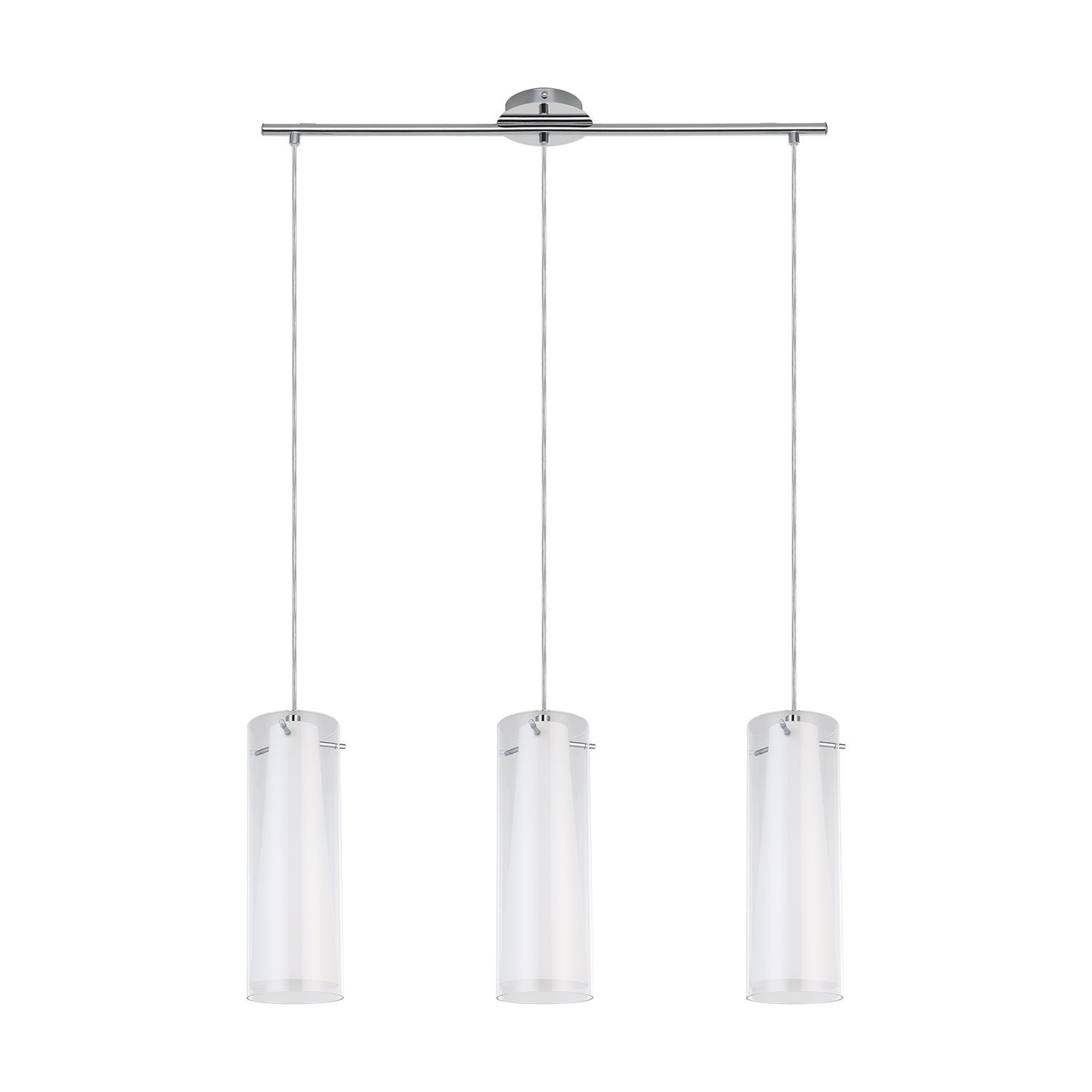 Lampadario A Sospensione Contemporaneo Pinto Acciaio Cromo Vetro 3 Luci E27