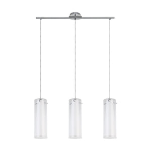Lampadario A Sospensione Contemporaneo Pinto Acciaio Cromo Vetro 3 Luci E27