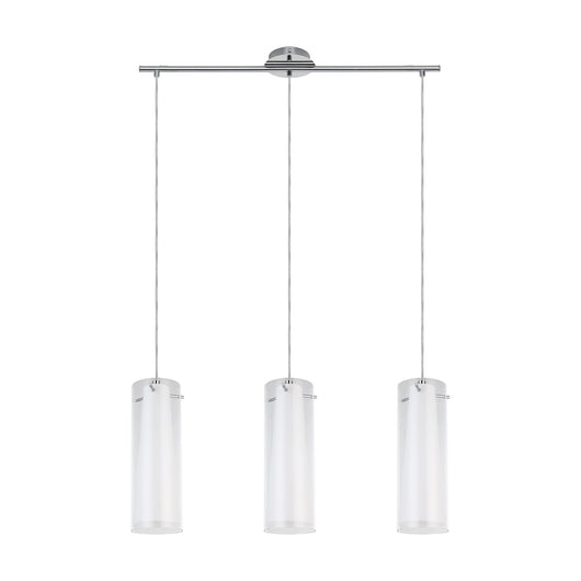 Lampadario A Sospensione Contemporaneo Pinto Acciaio Cromo Vetro 3 Luci E27