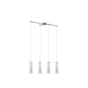 Lampadario A Sospensione Contemporaneo Pinto Acciaio Cromo Vetro 4 Luci E27