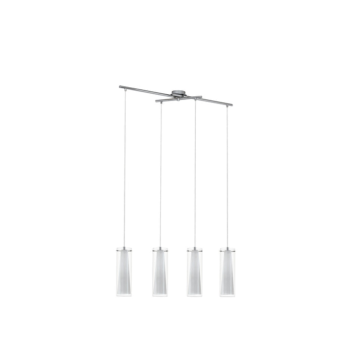 Lampadario A Sospensione Contemporaneo Pinto Acciaio Cromo Vetro 4 Luci E27