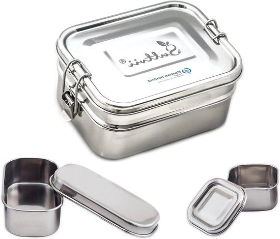 Set di contenitori in acciaio inossidabile Bento Box - 4-in-1 - contenitore per pranzo - lavastoviglie - certificato TÜV-LFGB - 1900 ml - inclusi contenitore mini - scuola - asilo nido bambini
