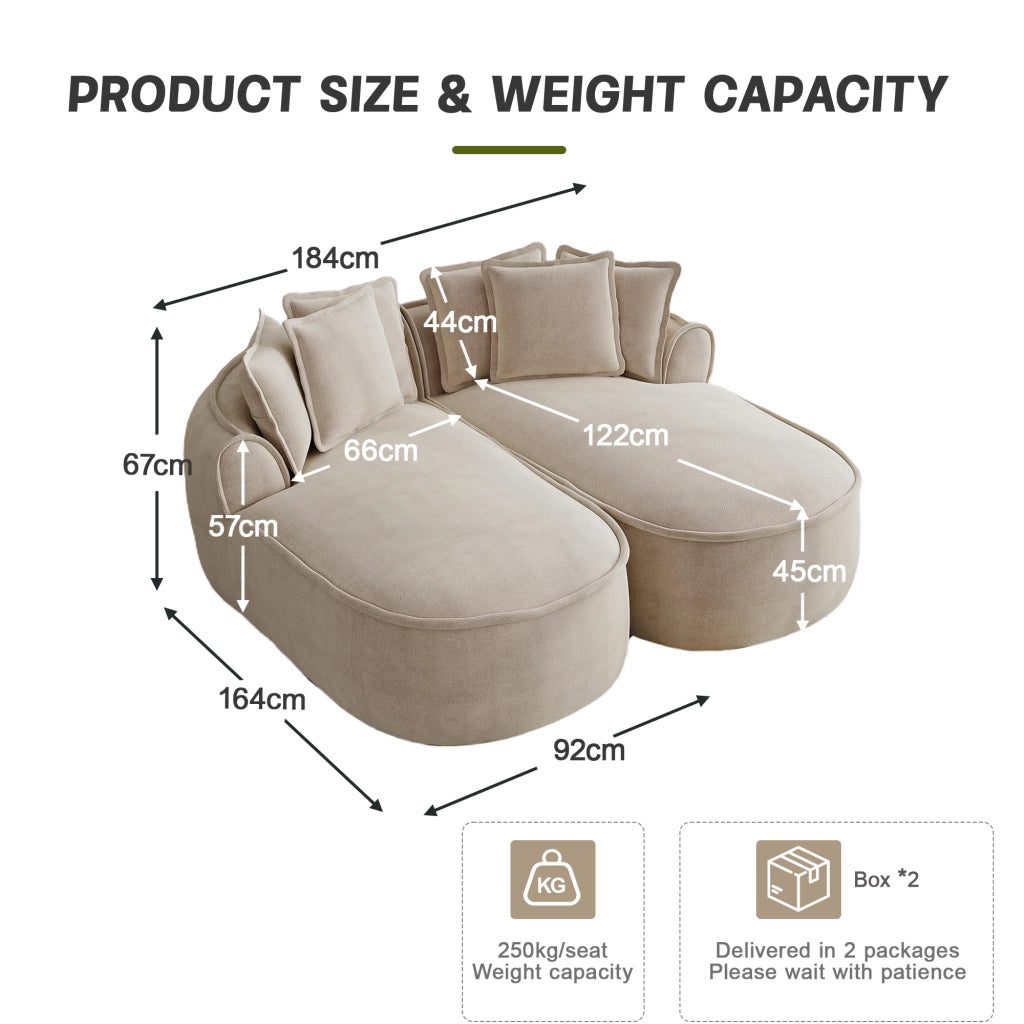 Divano modulare con funzione letto e chaise longue extra profonda in ciniglia tortora chiaro 184 × 164 × 67 cm