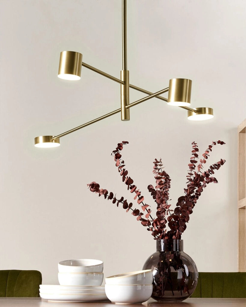 Lampadario in metallo dorato con 4 fuochi stile moderno glamour soggiorno camera da letto