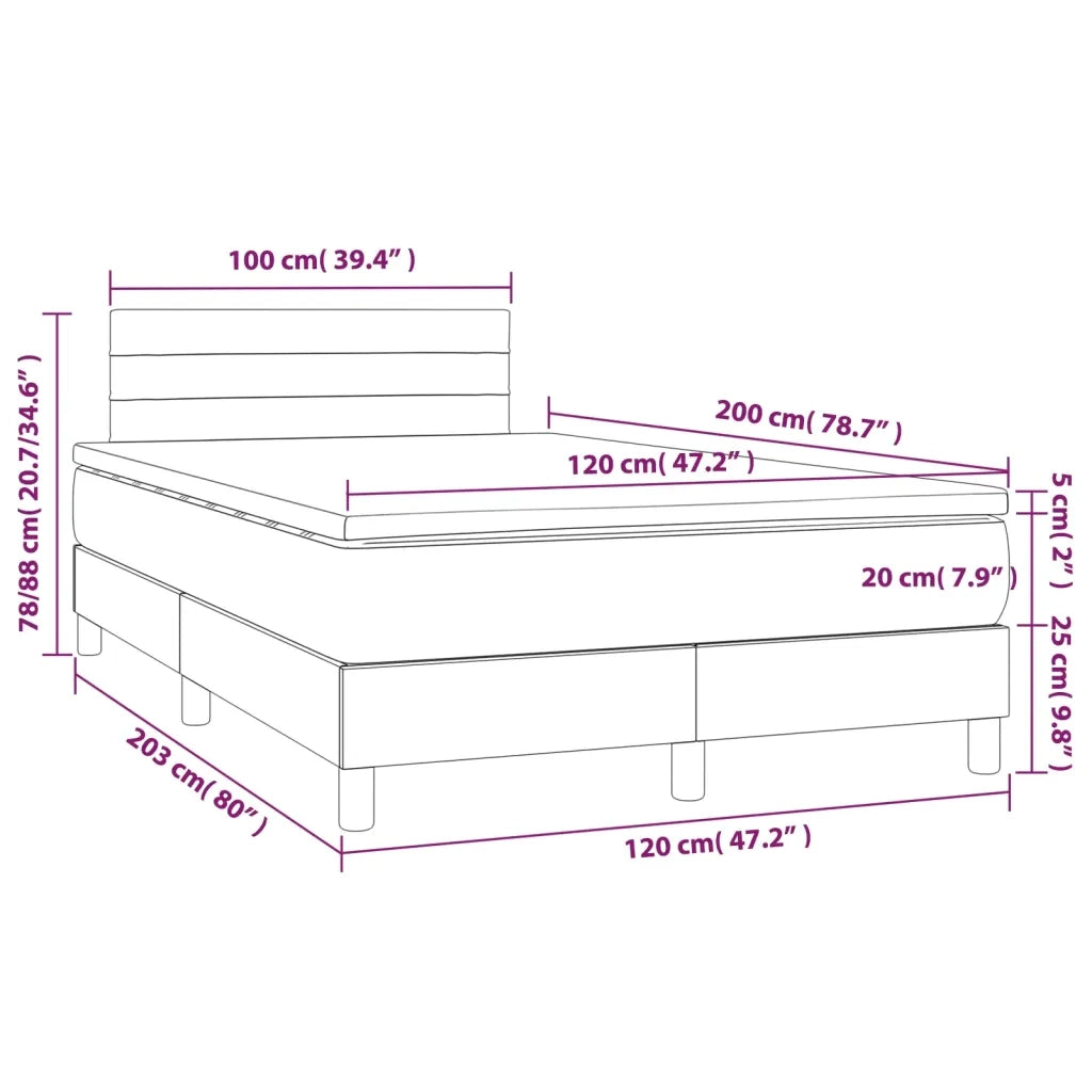 Letto a Molle Materasso e LED Marrone Scuro 120x200 cm Tessuto 3133784