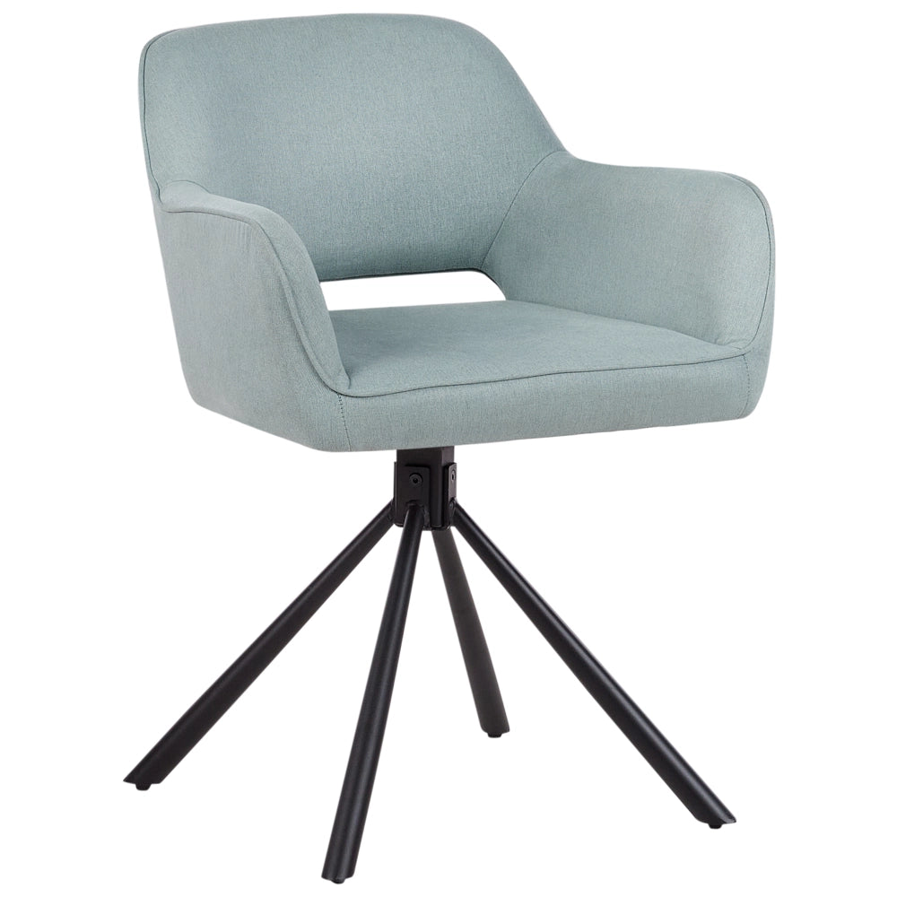 Set di 2 sedie da pranzo girevoli in tessuto azzurro  con braccioli schienale gambe in metallo nero Retro Transitional