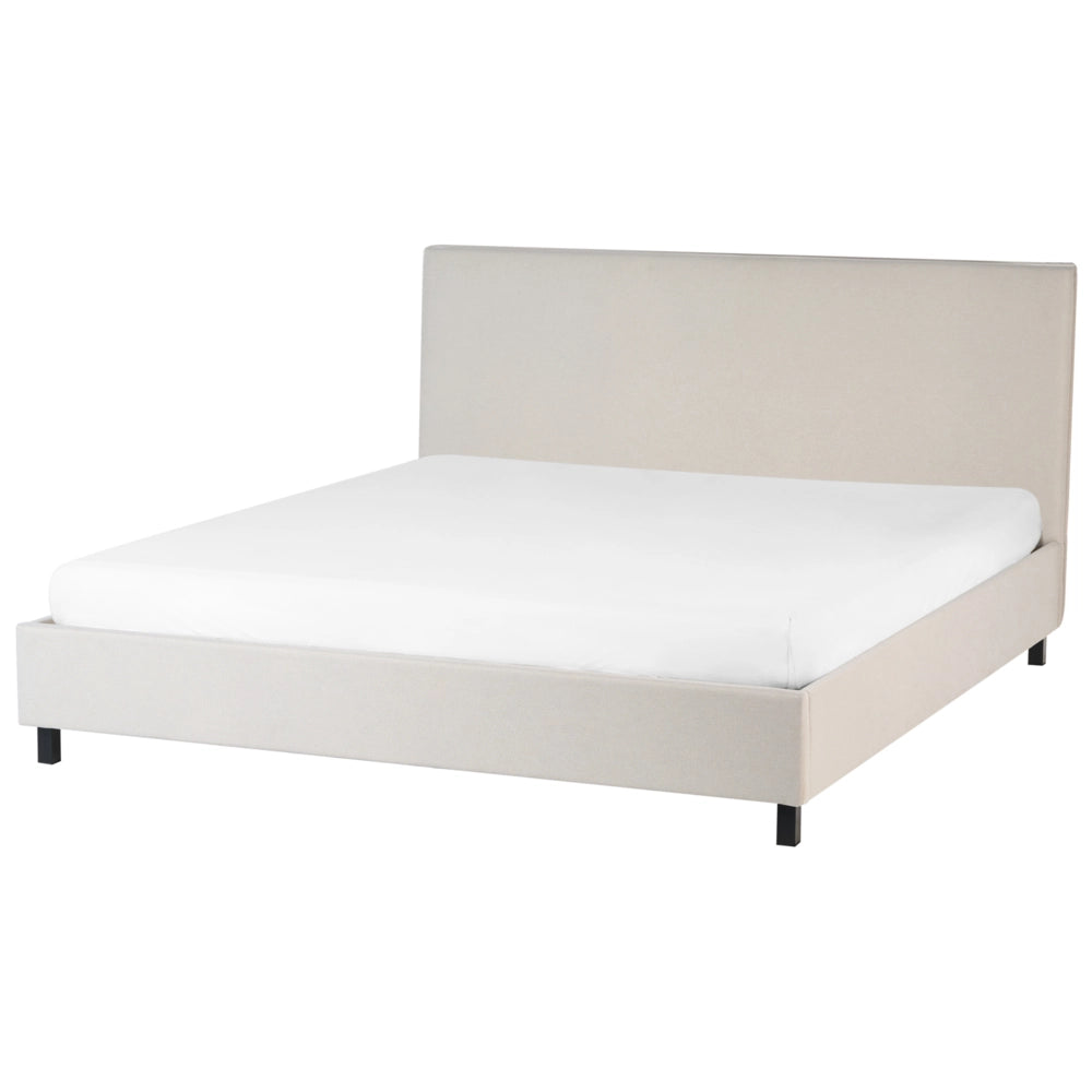Letto rivestimento in tessuto beige Gambe in legno 180 x 200 cm a doghe con testiera in stile scandinavo minimalista