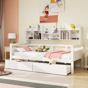 OKWISH Letto a Divano 90×200 cm, Letto Singolo con 2 Cassetti, Mensole e Scomparti, senza Materasso, in Legno, Bianco